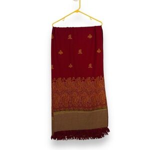 NEW VINTAGE 90’s KASHMIRI BURGUNDY SHAWL HAND EMBROIDERY INDIA BOHEMIAN